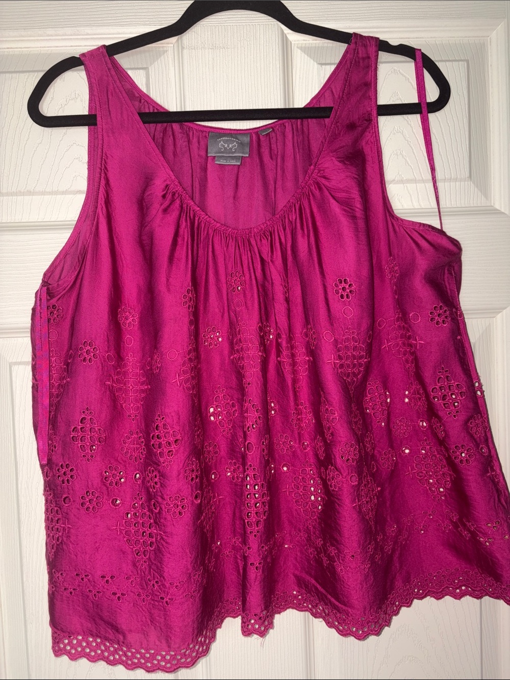 Anthropologie Eyelet Scoop-Neck Tank Top in Bright Magenta - Unbranded